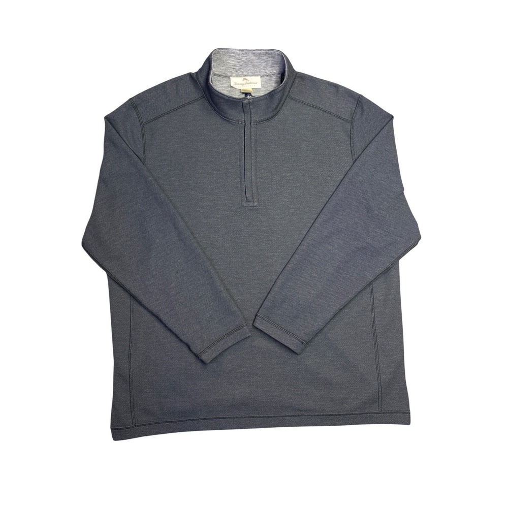 Tommy Bahama Reversible Quarter Zip Pullover XXL Gray Herringbone Sweater